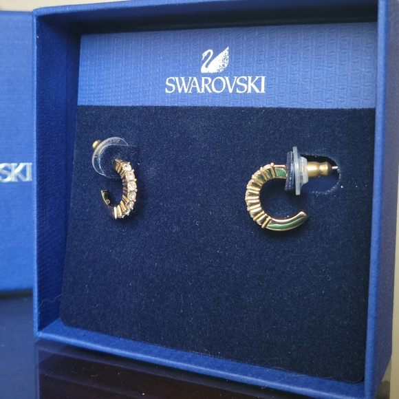 SOLD - Swarovski Gold Tone White Pave Crystal Mini Hoop Earrings 5022451 - Picture 3 of 7